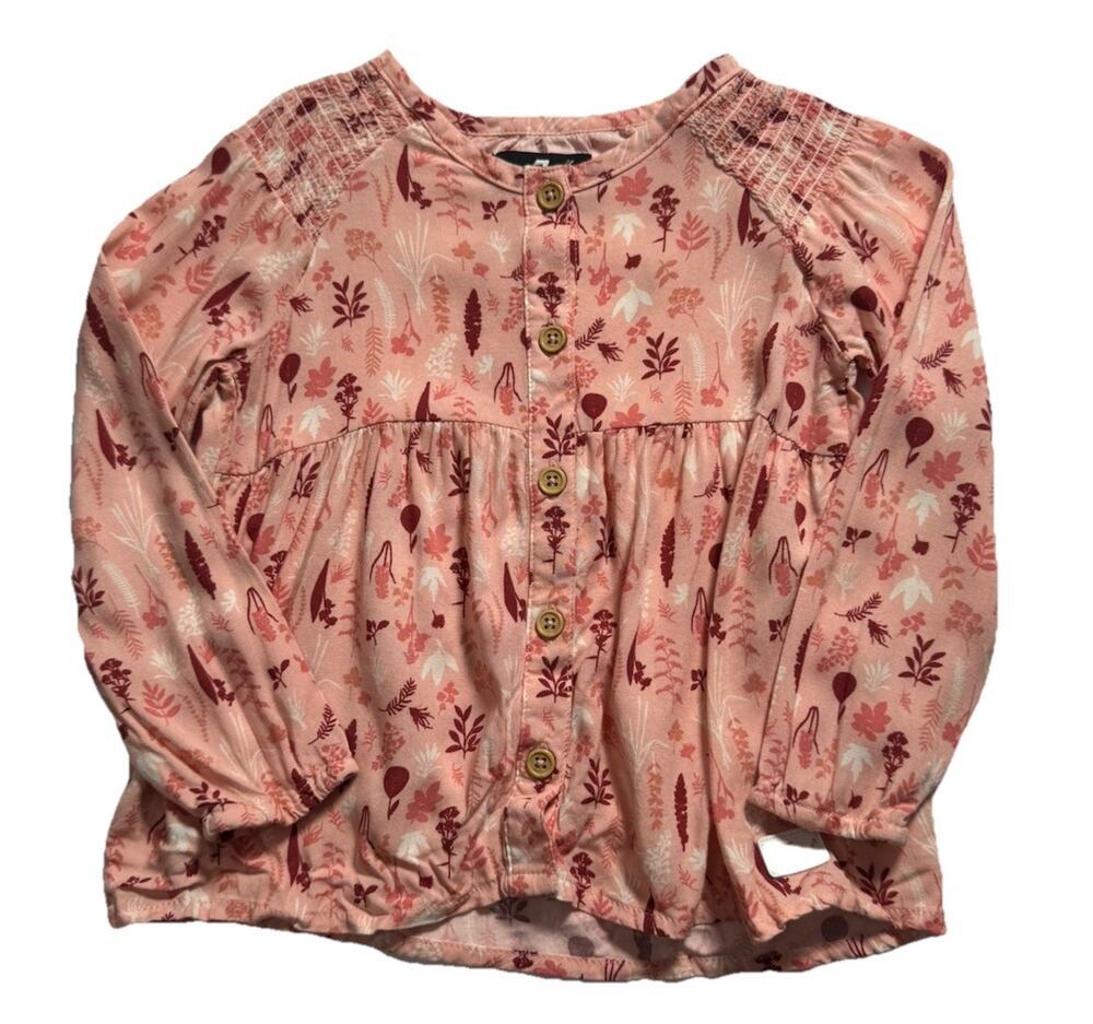 For All Mankind Girls 24M Pink Floral Rayon Boho Peasant Top Long Sleeve